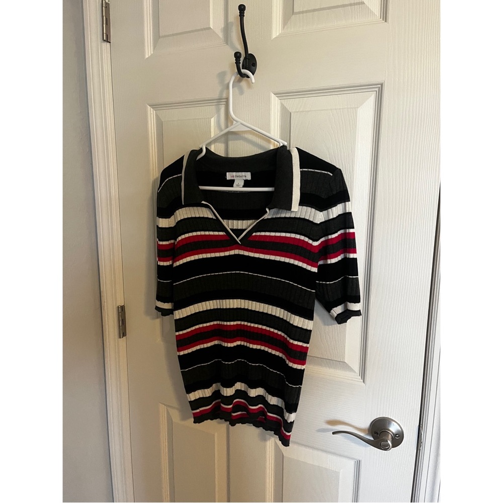 Collared Striped Short-Sleeve Sweater